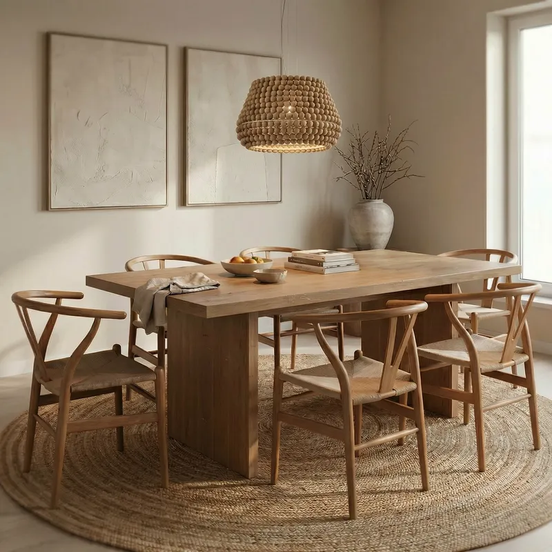 Závesné osvetlenie nad jedálenským stolom v obývačke s jedálňou