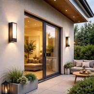 Vonkajšie nástenné osvetlenie pri vstupe do domu.