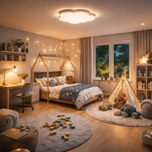 Osvetlenie detskej izby úspornými LED svietidlami a lampami.