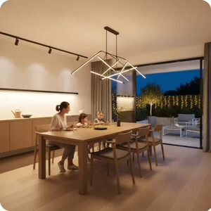 Osvetlenie jedálne modernými, úspornými LED svietidlami.