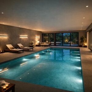 Osvetlenie plaveckého bazéna úspornými LED svietidlami a lampami.