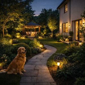 Osvetlenie záhrady úspornými LED svietidlami a lampami.