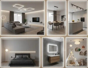 Moderné vnútorné interiérové osvetlenie pre jednotlivé miestnosti. Moderné vnútorné, interiérové osvetlenie pre jednotlivé miestnosti. Svietidlá-lampy.