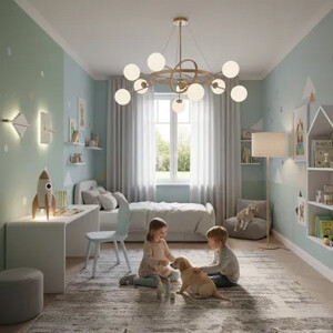 Osvetlenie detskej izby. Osvetlenie krásnej a útulnej detskej izby. Svietidlá-lampy..