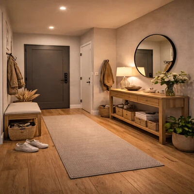 Osvetlenie chodby a vstupnej haly LED svietidlami.