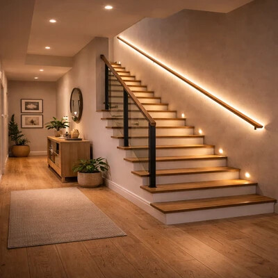 Osvetlenie schodiska úspornými svietidlami.