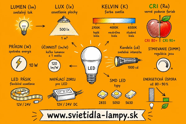 Fyzikálne veličiny osvetlenia a svetla, lux, lumen, CRI, úspora...