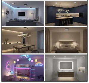 Moderné vnútorné osvetlenie jednotlivých miestností – obývačka, kuchyňa, spálňa